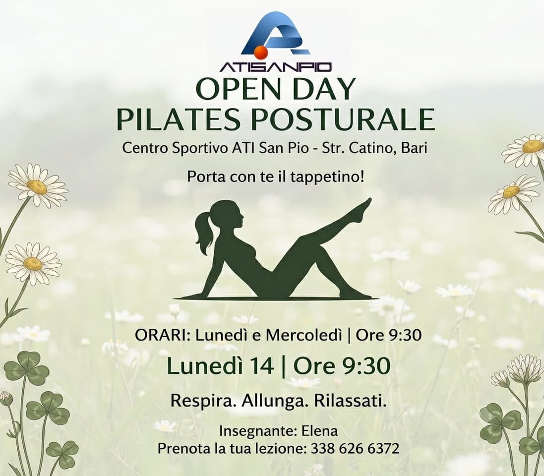 Volantino Open Day Pilates Posturale al Centro Sportivo ATI San Pio: lunedi 14 ore 9:30